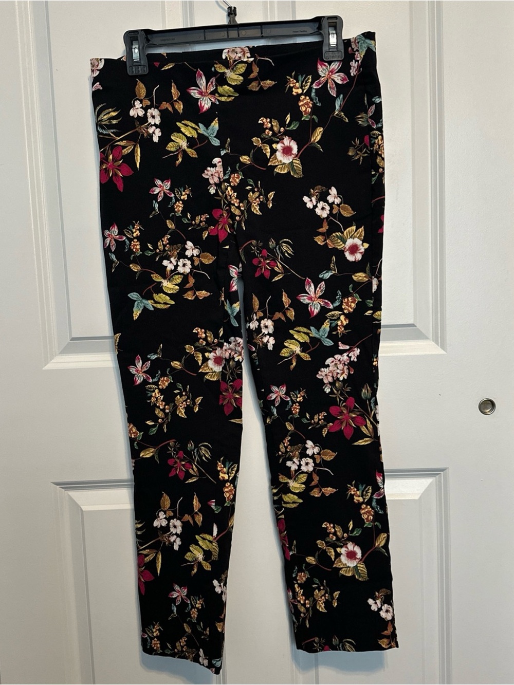 Jules Leopold Women’s Vibrant  Black Floral Print Pull On Crop Pant Sz Medium